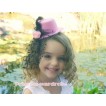 Black Feather and Polka Dots net Light Pink Hat Clip with Light Pink Rose  H146 